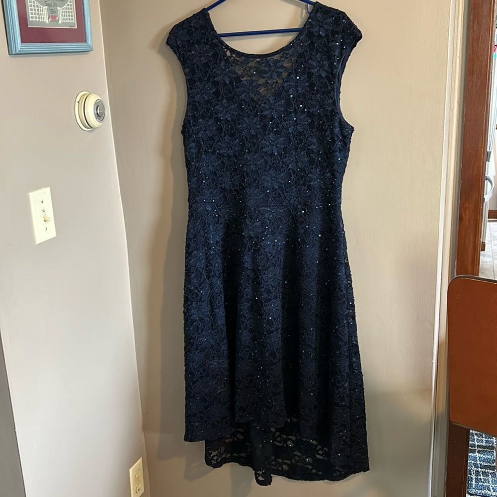 Connected Apparel Navy Lace Midi Dress